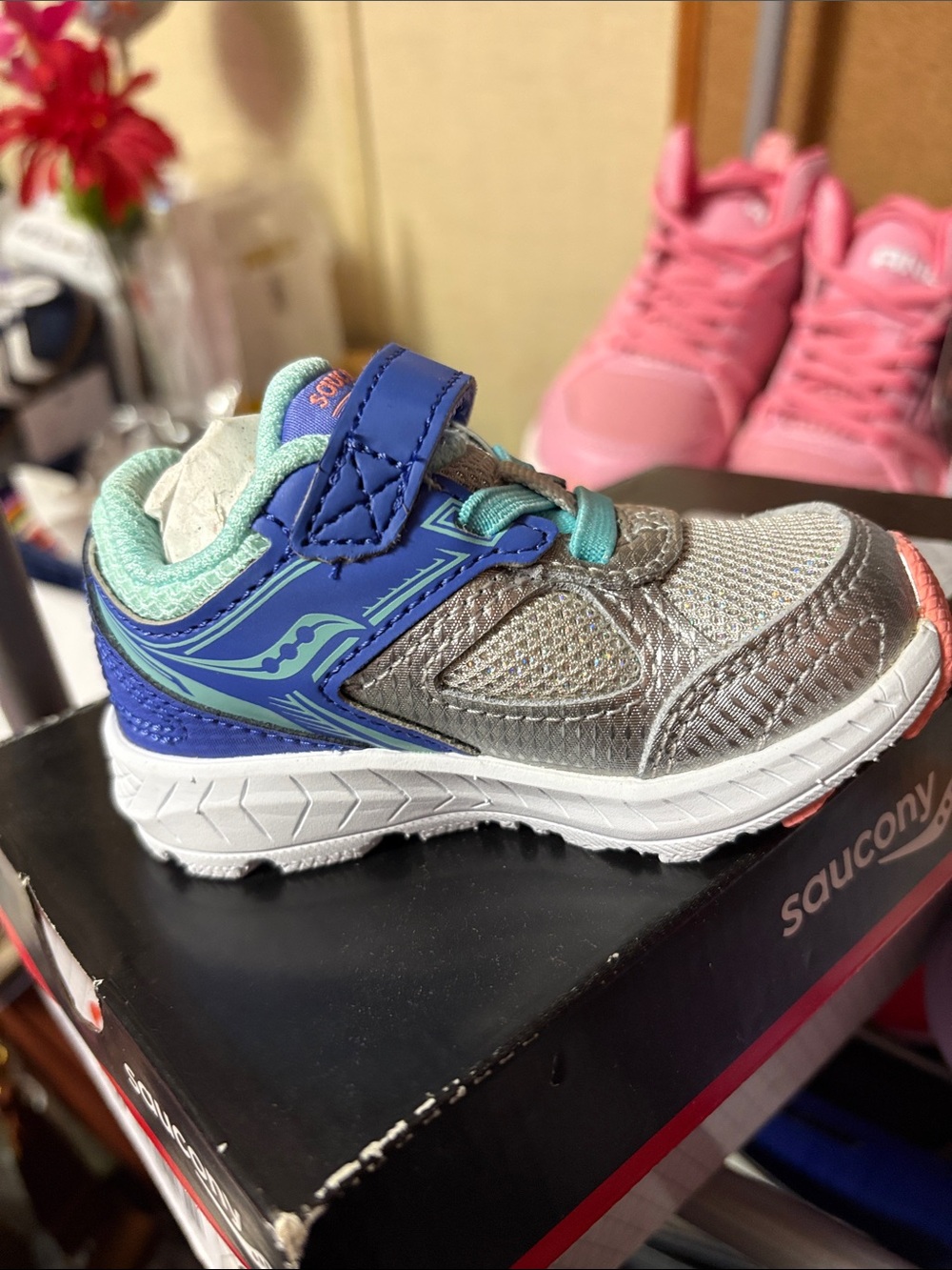 Saucony Silver, Blue & Mint Kids' Athletic Sneakers - Velcro Closure